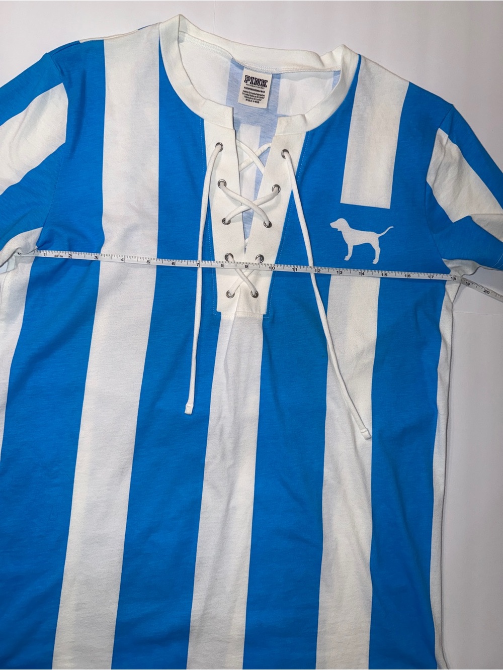 PINK Victoria's Secret Light Blue & White Striped Lace-Up Tee - Picture 4 of 5